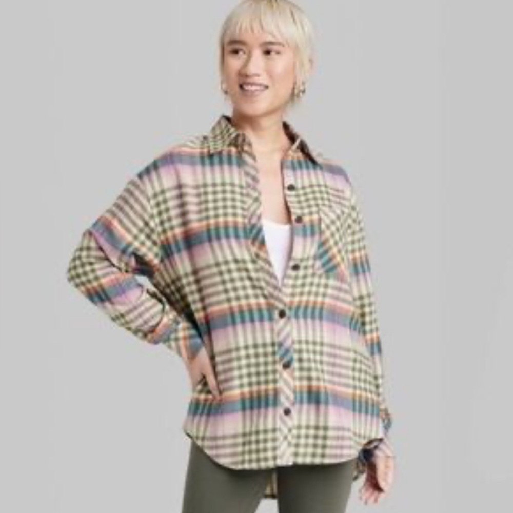 wild fable Pastel Plaid Button-Down Shirt - Pink, Green, Blue